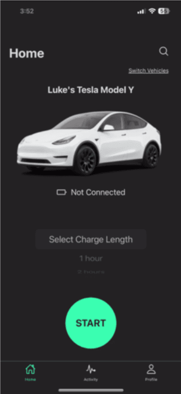 EVE app home screen, not connected